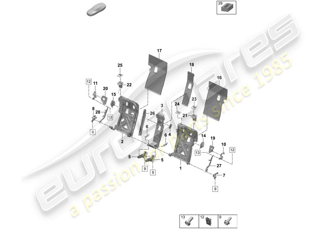 porsche 2025 (taycan 9j1-2) backrest frame comfort seat part diagram