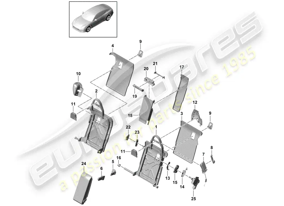 porsche 2018 (panamera 971-1) back seat backrest parts diagram