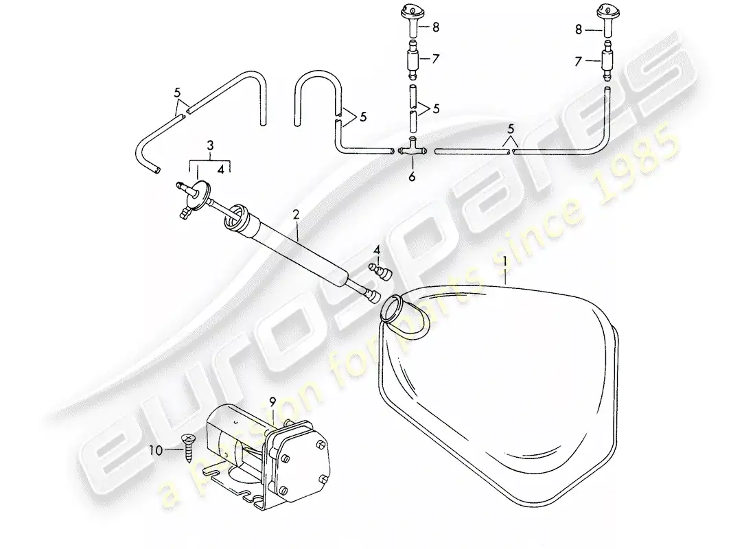 porsche 1965 (911/912) windshield washer unit parts diagram