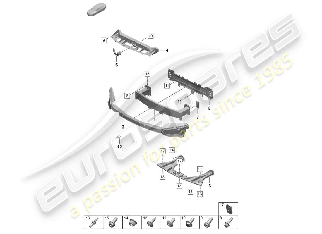 porsche 2025 (taycan 9j1-2) bumper carrier front crash reinforcement part diagram