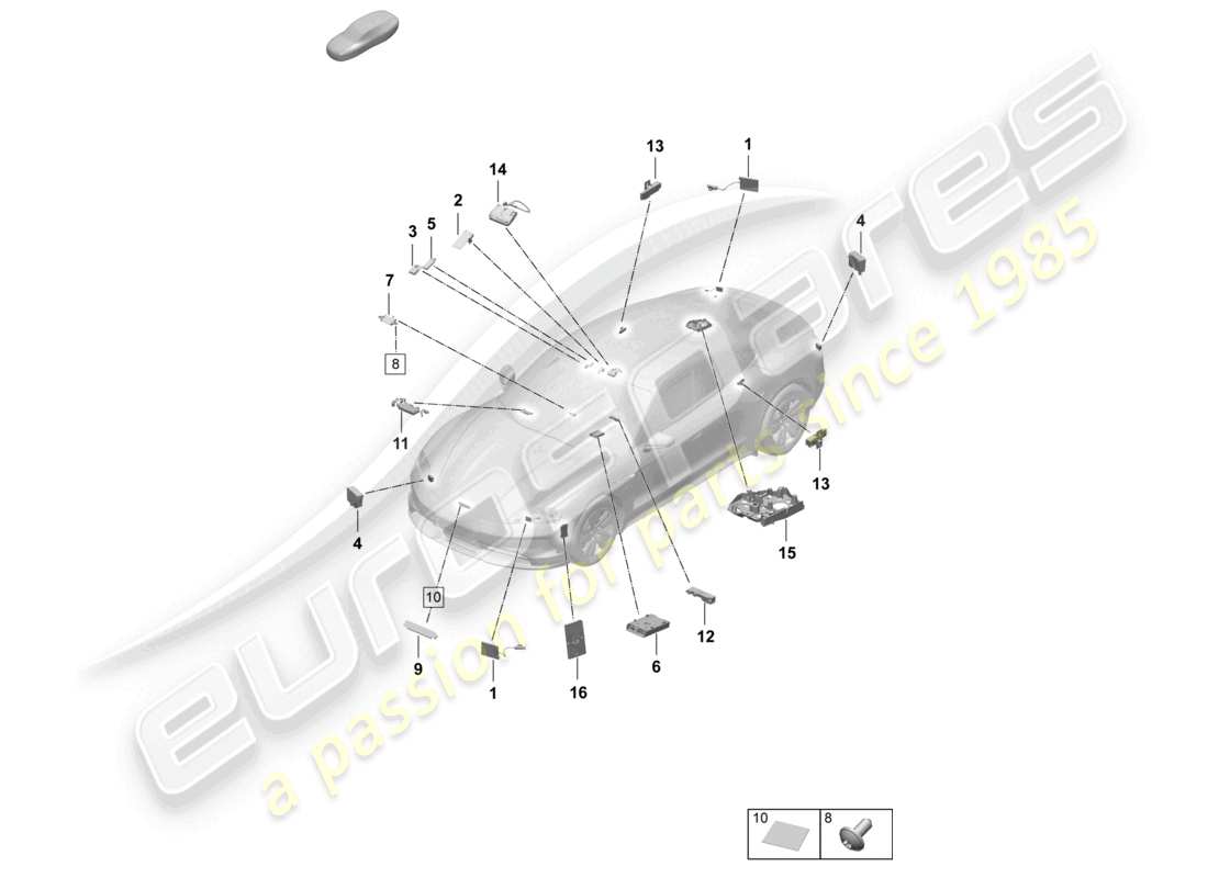 porsche 2025 (taycan 9j1-2) aerial front chip card reader for road toll system part diagram