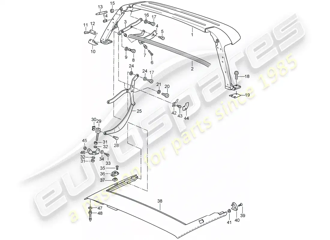 porsche 1998 (993) top frame - single parts parts diagram