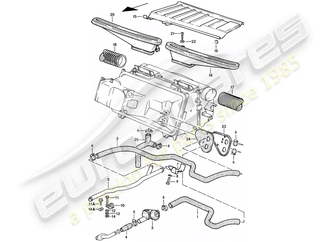 porsche 1986 (928) heater hose - air duct parts diagram