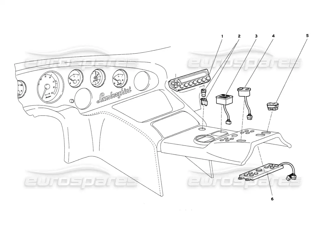 lamborghini diablo 6.0 (2001) tunnel panel instruments parts diagram