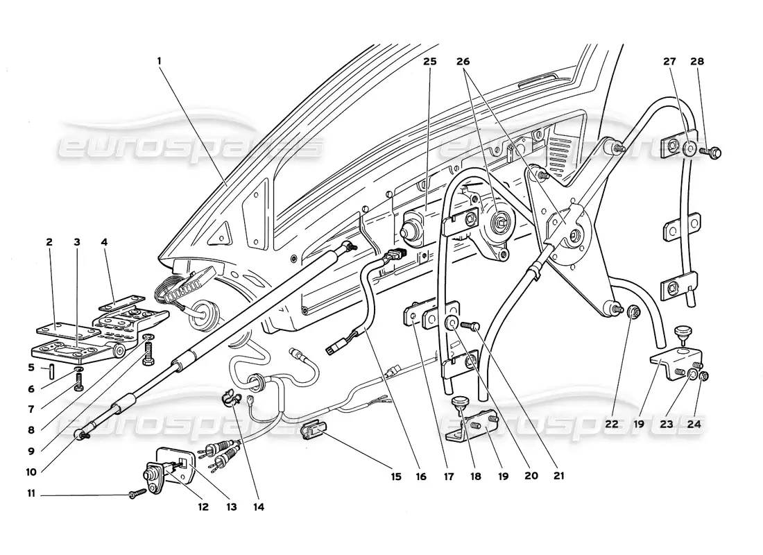 lamborghini diablo gt (1999) door window mechanism parts diagram
