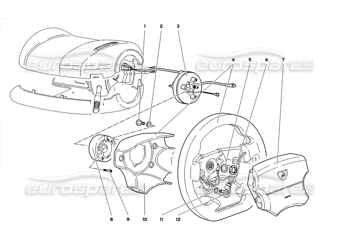 lamborghini diablo gt (1999) steering system with air bag parts diagram