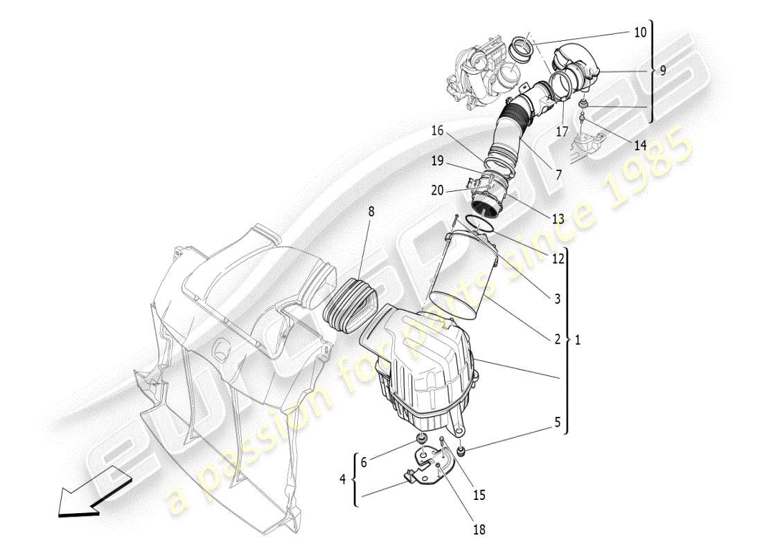 maserati ghibli (2021) air filter, air intake and ducts part diagram