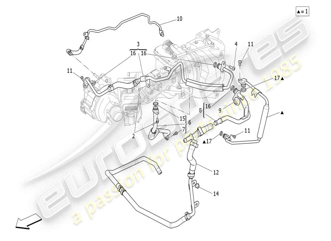 maserati ghibli (2021) turbocharging system: lubrication and cooling part diagram