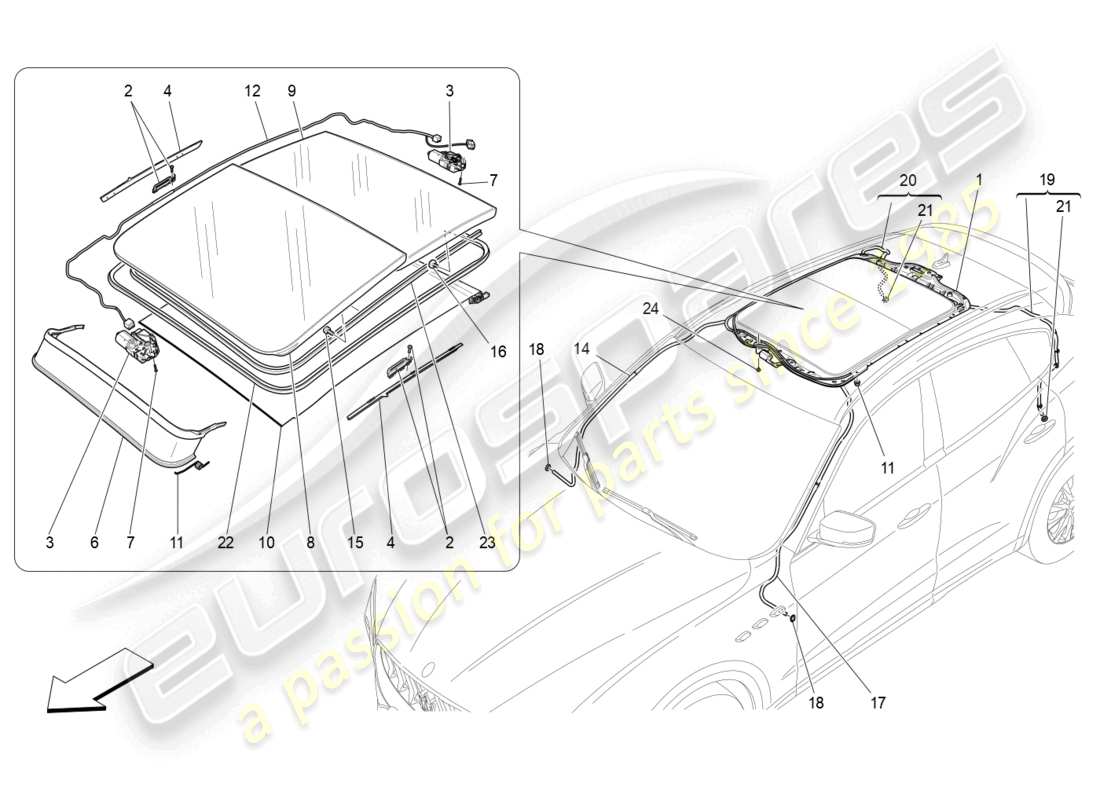 maserati levante modena (2022) sunroof part diagram