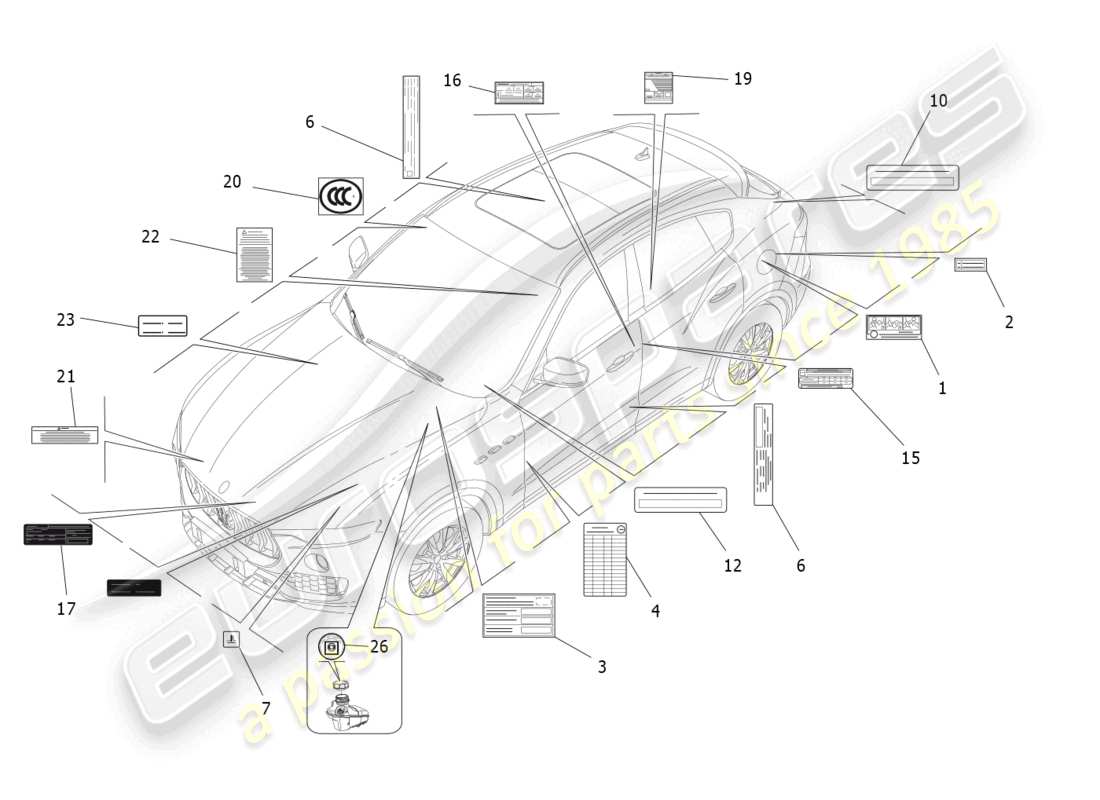 maserati levante modena (2022) stickers and labels part diagram