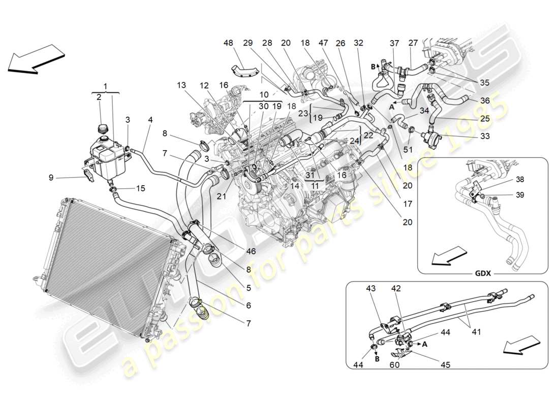 maserati levante (2017) cooling system: nourice and lines part diagram