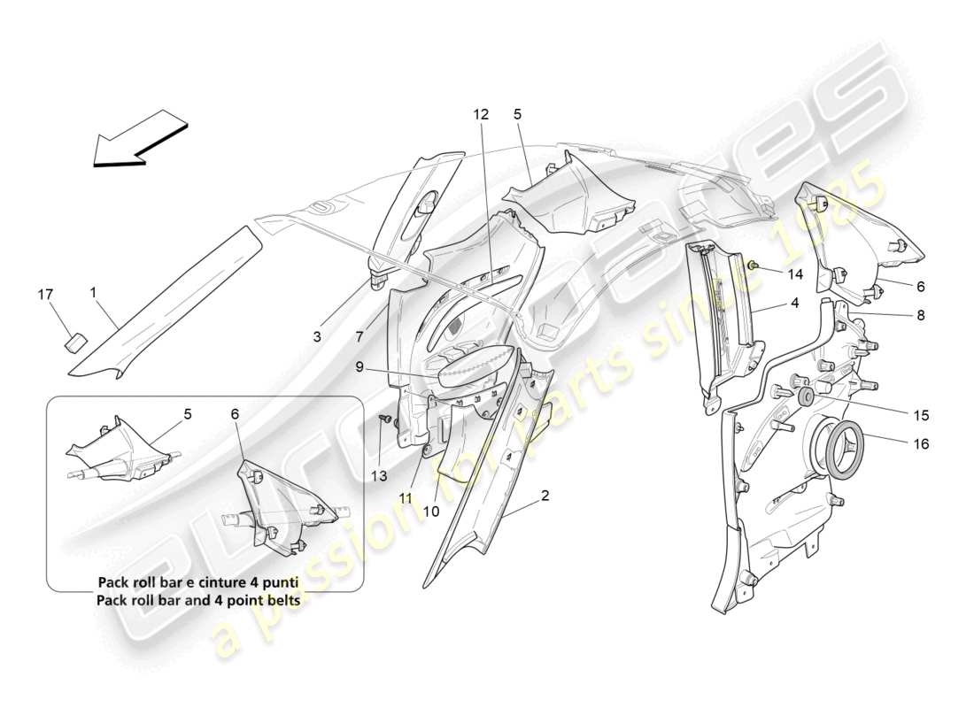 maserati granturismo mc stradale (2011) passenger compartment b pillar trim panels and side panels part diagram