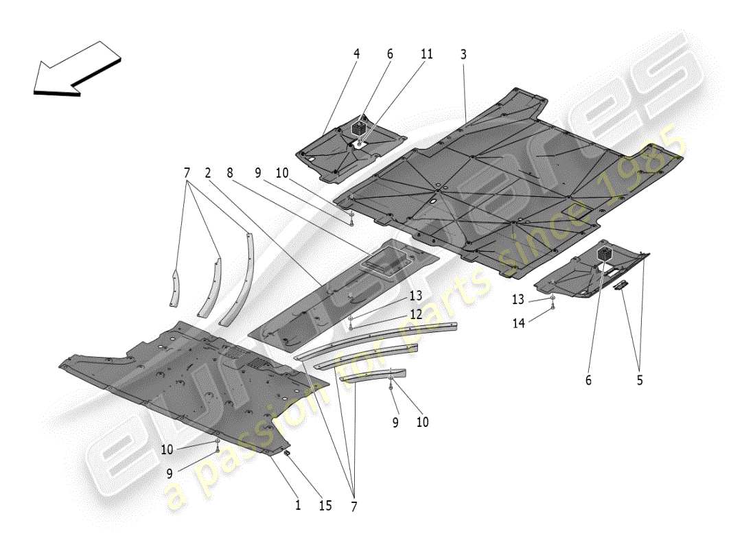 maserati mc20 (2024) underbody and underfloor guards part diagram