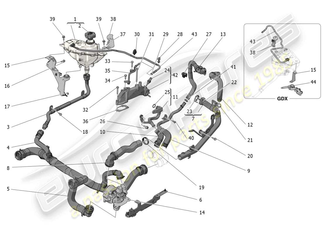 maserati grecale modena (2023) cooling system: nourice and lines parts diagram