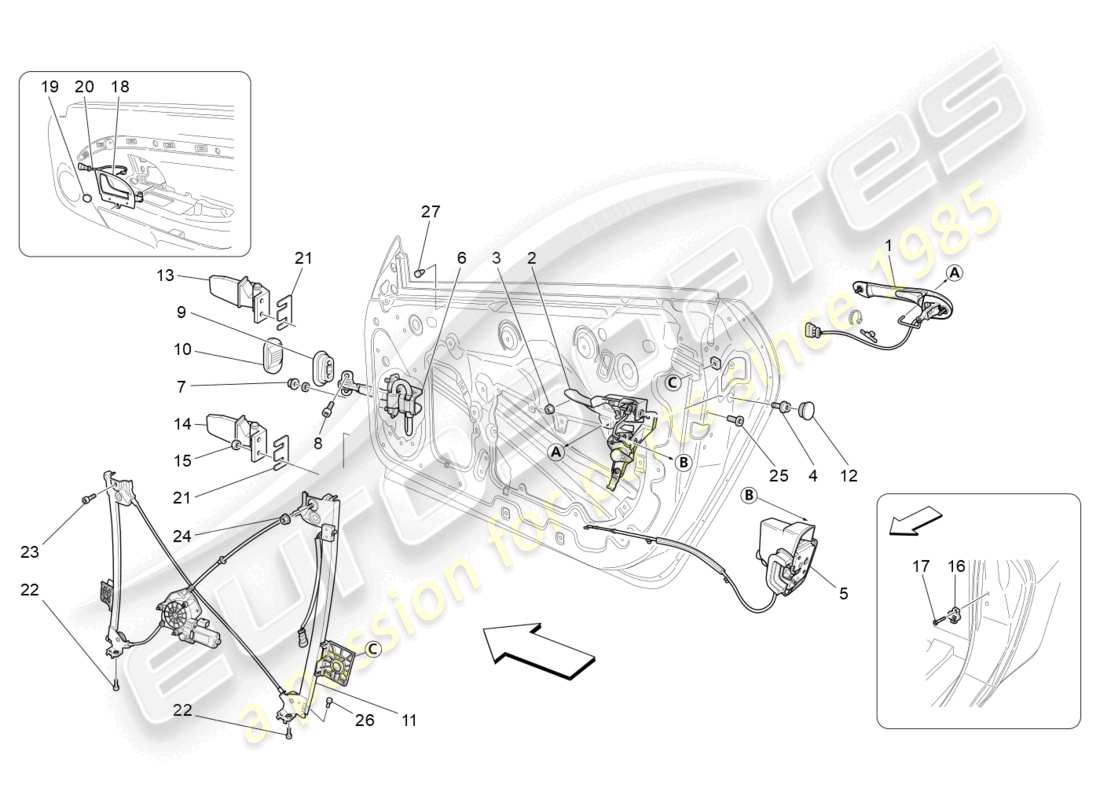 maserati granturismo mc stradale (2012) front doors: mechanisms part diagram