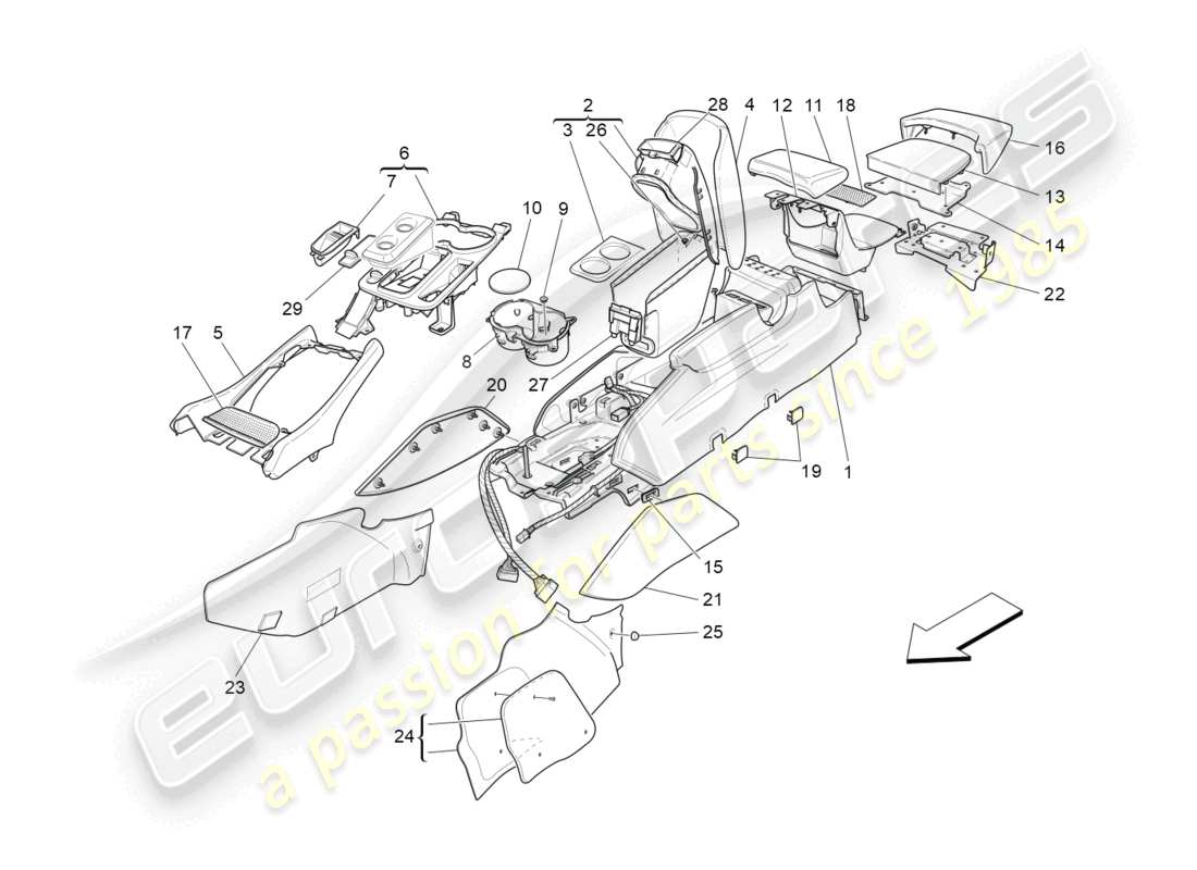 maserati granturismo mc stradale (2012) accessory console and centre console part diagram