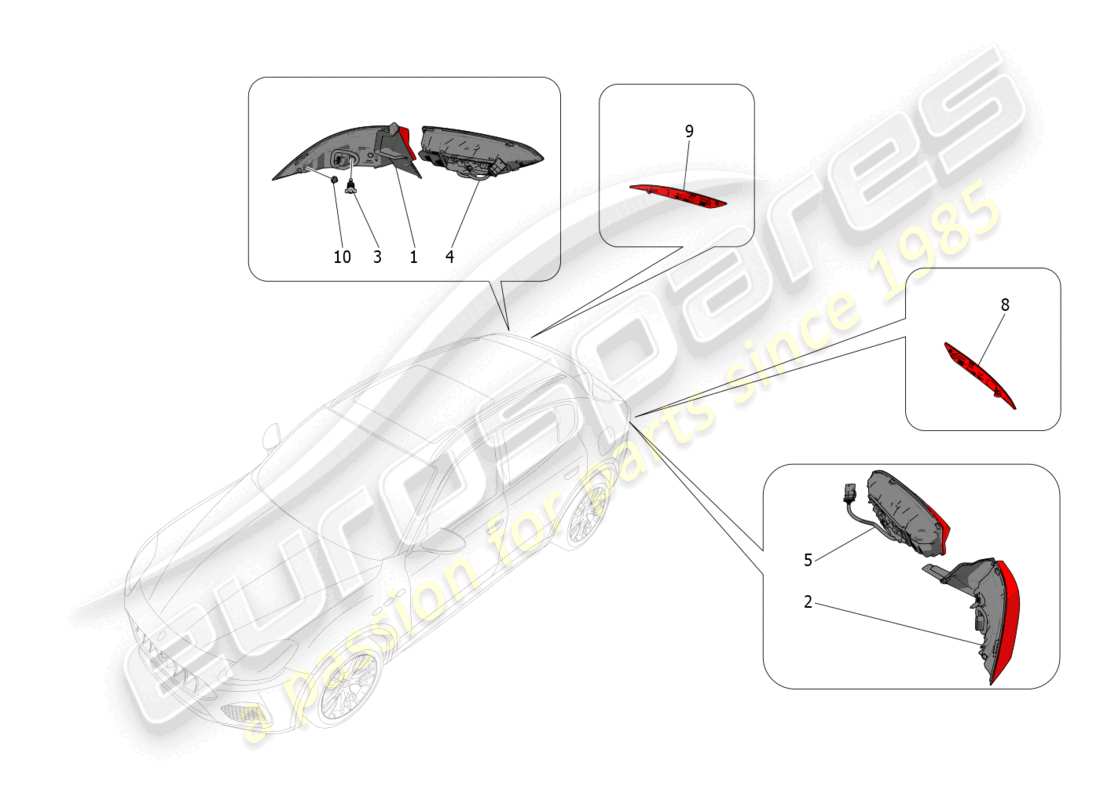 maserati grecale gt (2023) taillight clusters part diagram
