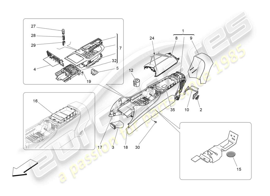 maserati levante modena (2022) accessory console and centre console part diagram