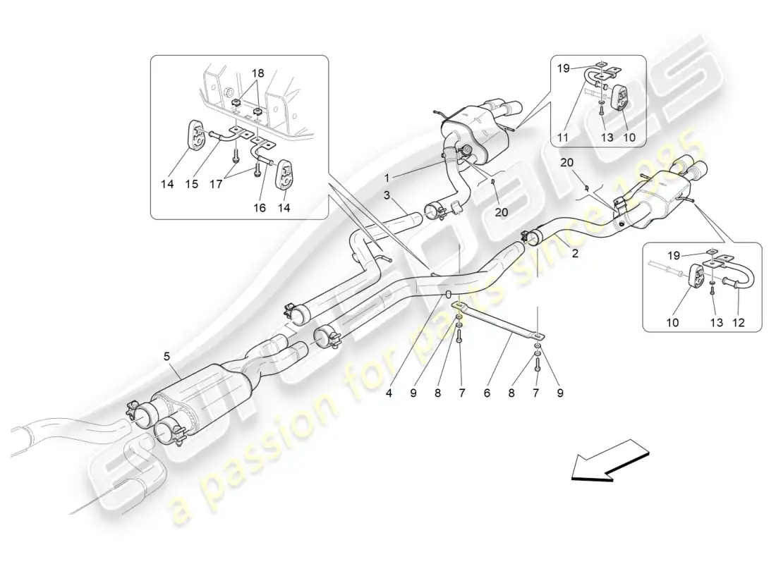 maserati granturismo (2016) silencers parts diagram