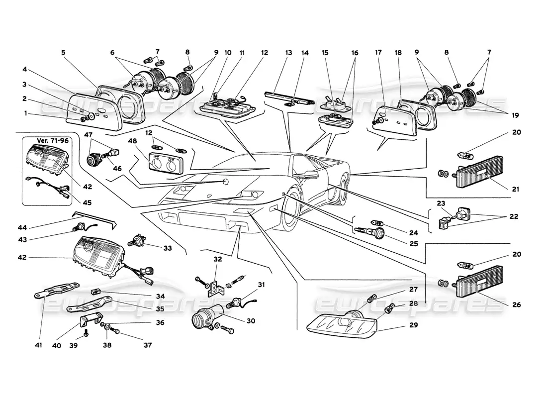 lamborghini diablo 6.0 (2001) lights parts diagram