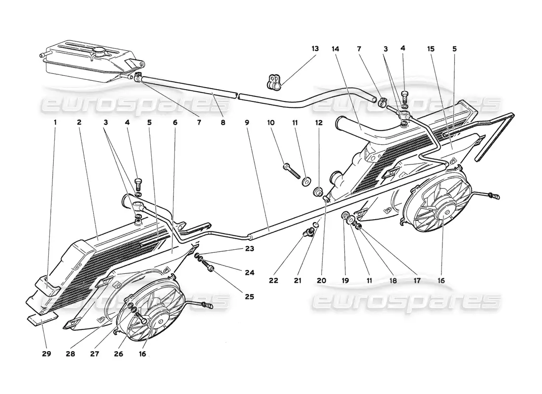 lamborghini diablo 6.0 (2001) radiators and electric fans parts diagram