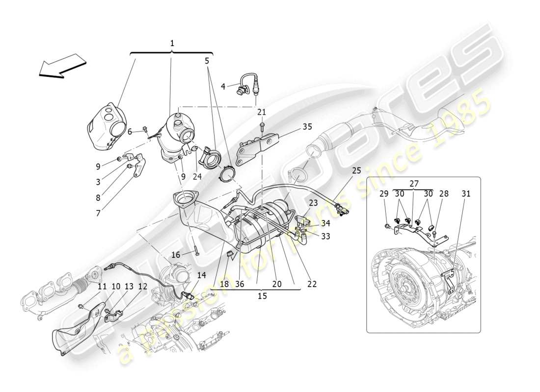 maserati levante (2018) pre-catalytic converters and catalytic converters part diagram