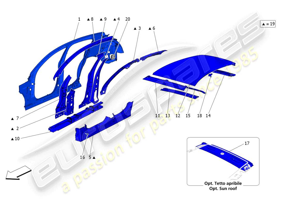 maserati grecale gt (2023) bodywork and central outer trim panels part diagram