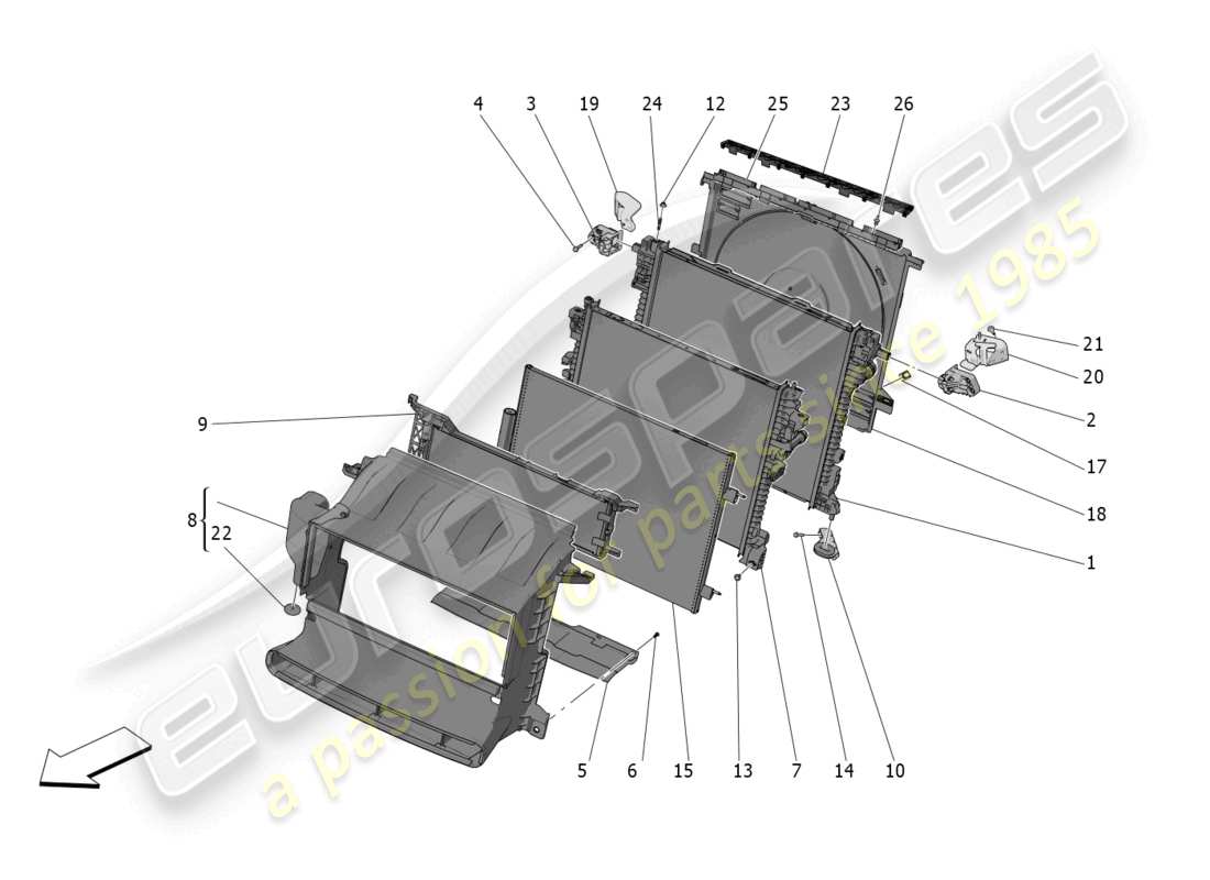 maserati grecale gt (2023) cooling: air radiators and ducts part diagram