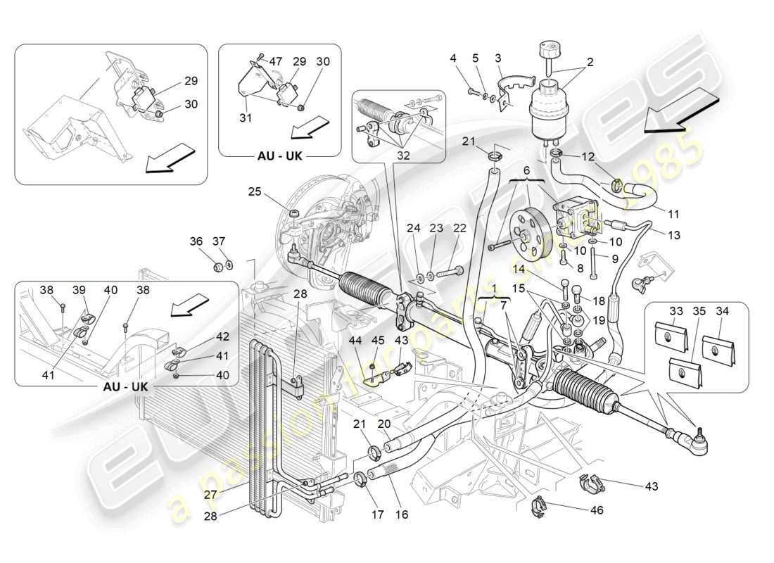 maserati granturismo mc stradale (2012) complete steering rack unit part diagram