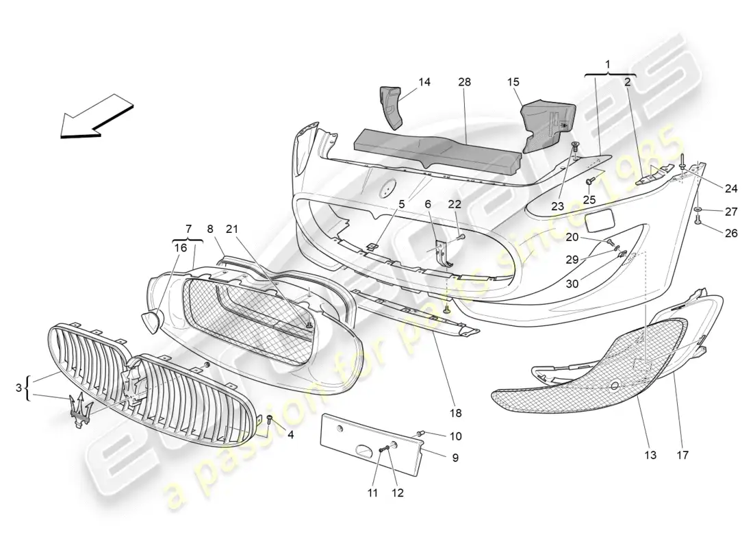 maserati granturismo s (2016) front bumper parts diagram