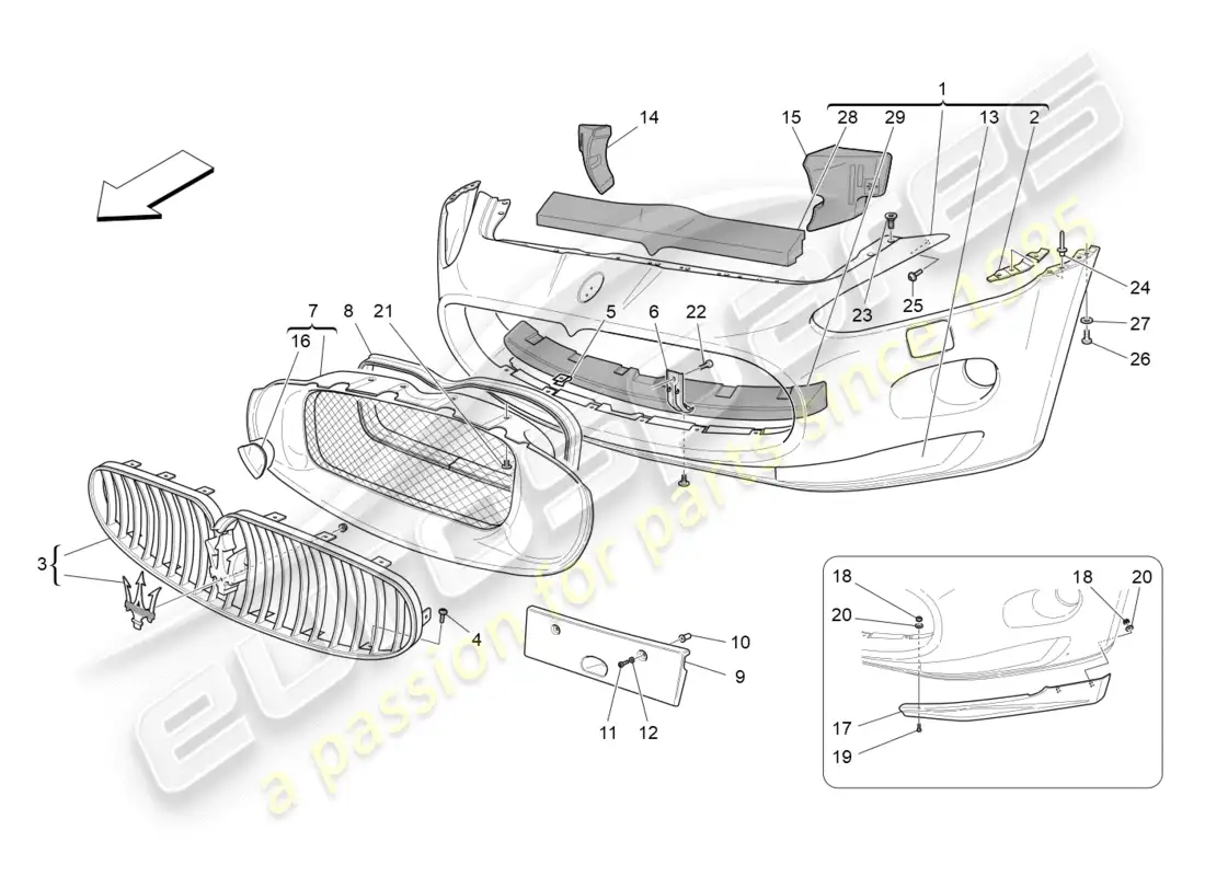 maserati granturismo (2010) front bumper parts diagram