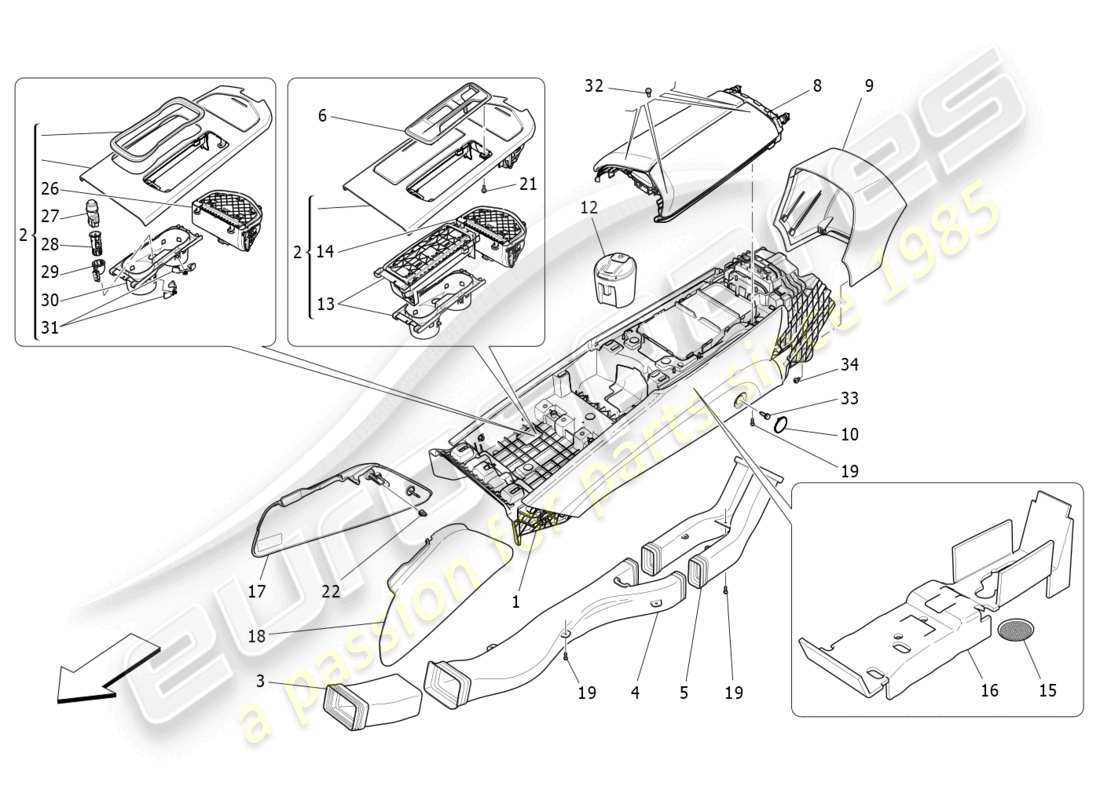 maserati ghibli (2015) accessory console and centre console part diagram