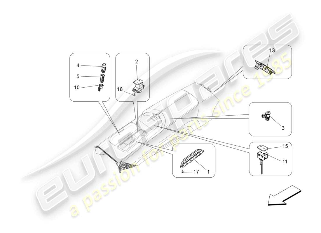maserati ghibli (2015) centre console devices parts diagram
