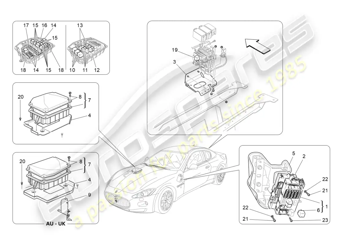 maserati granturismo (2013) relays, fuses and boxes parts diagram