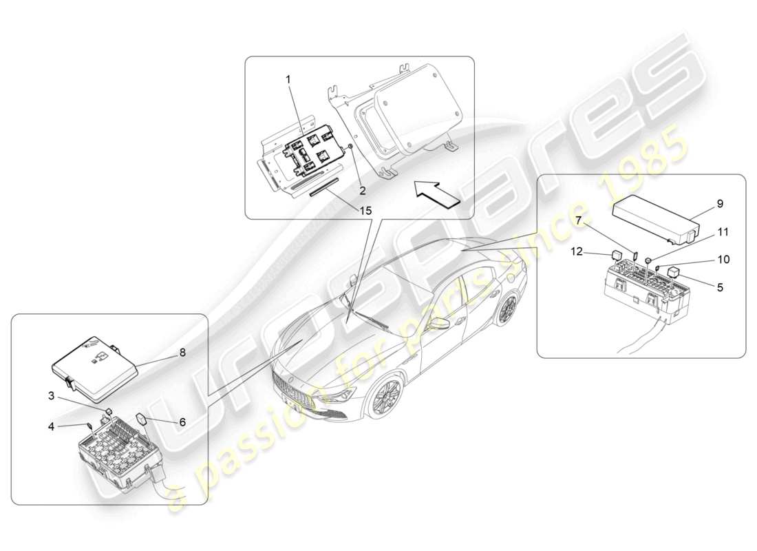 maserati ghibli (2015) relays, fuses and boxes parts diagram