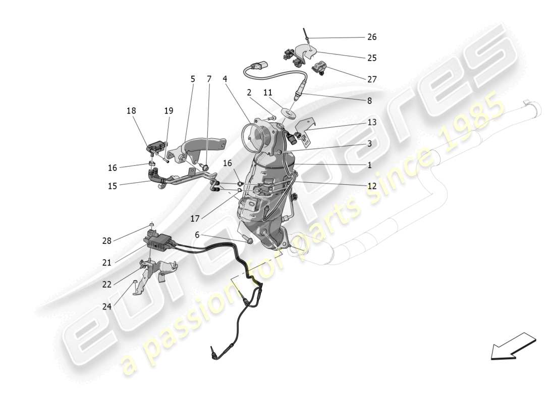 maserati grecale gt (2023) pre-catalytic converters and catalytic converters part diagram