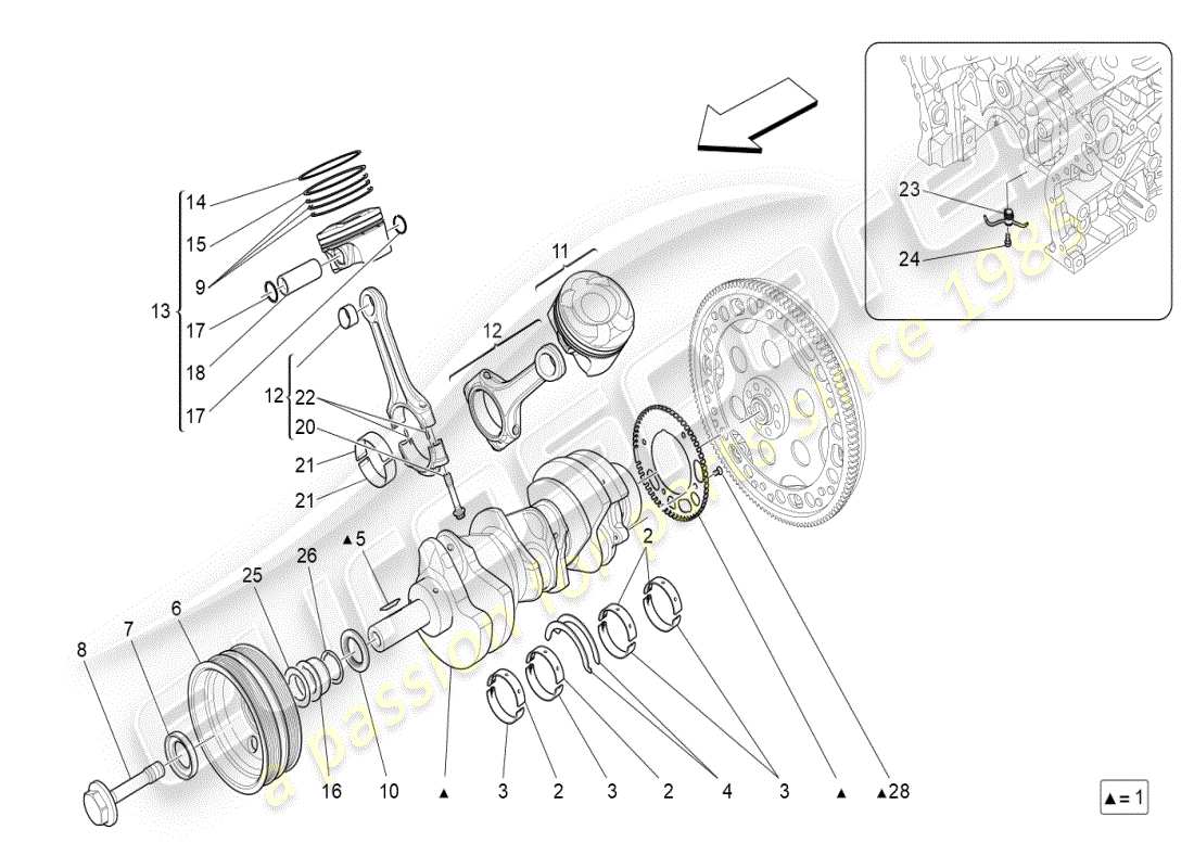 maserati ghibli (2021) crank mechanism part diagram