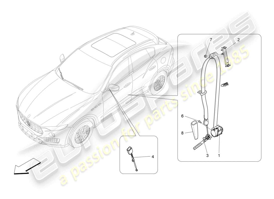 maserati levante modena (2022) front seatbelts part diagram