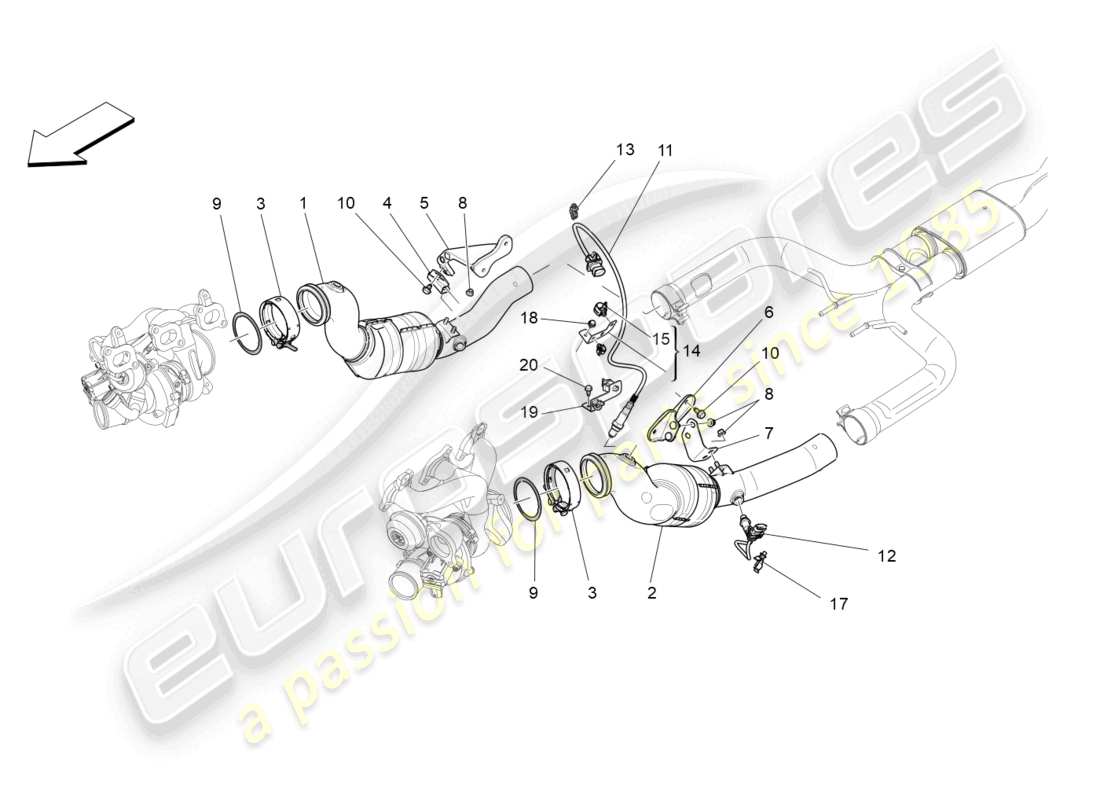 maserati levante modena (2022) pre-catalytic converters and catalytic converters part diagram