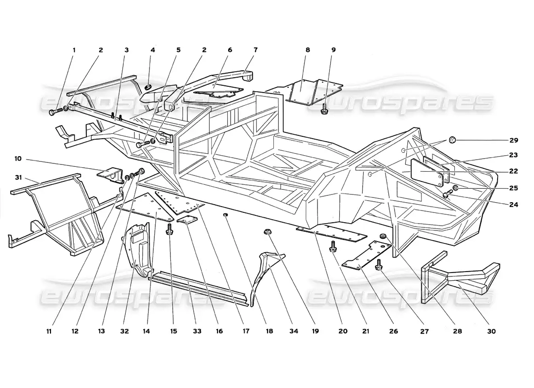 lamborghini diablo gt (1999) frame elements parts diagram