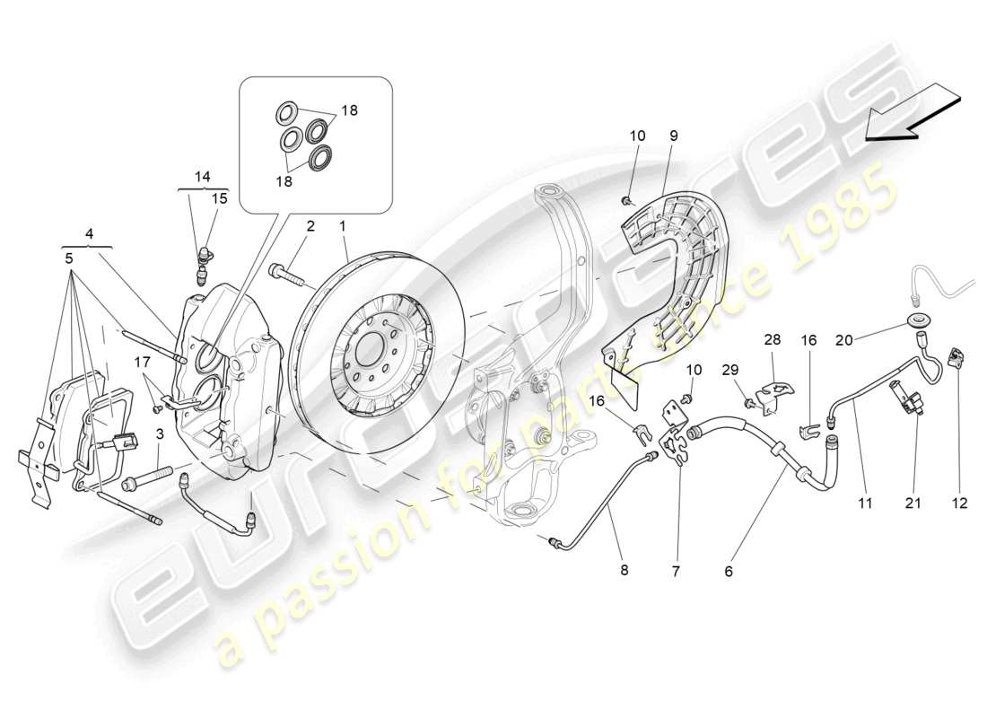 maserati ghibli (2015) braking devices on front wheels part diagram