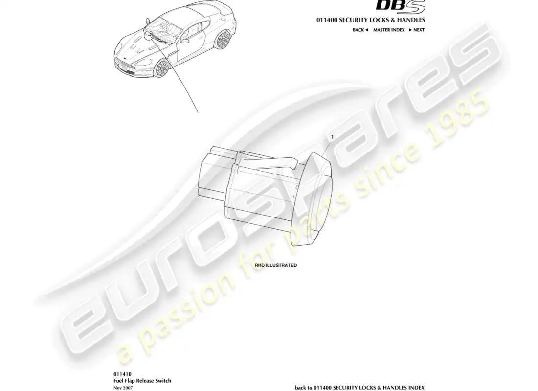 aston martin dbs (2012) fuel filler release switch parts diagram