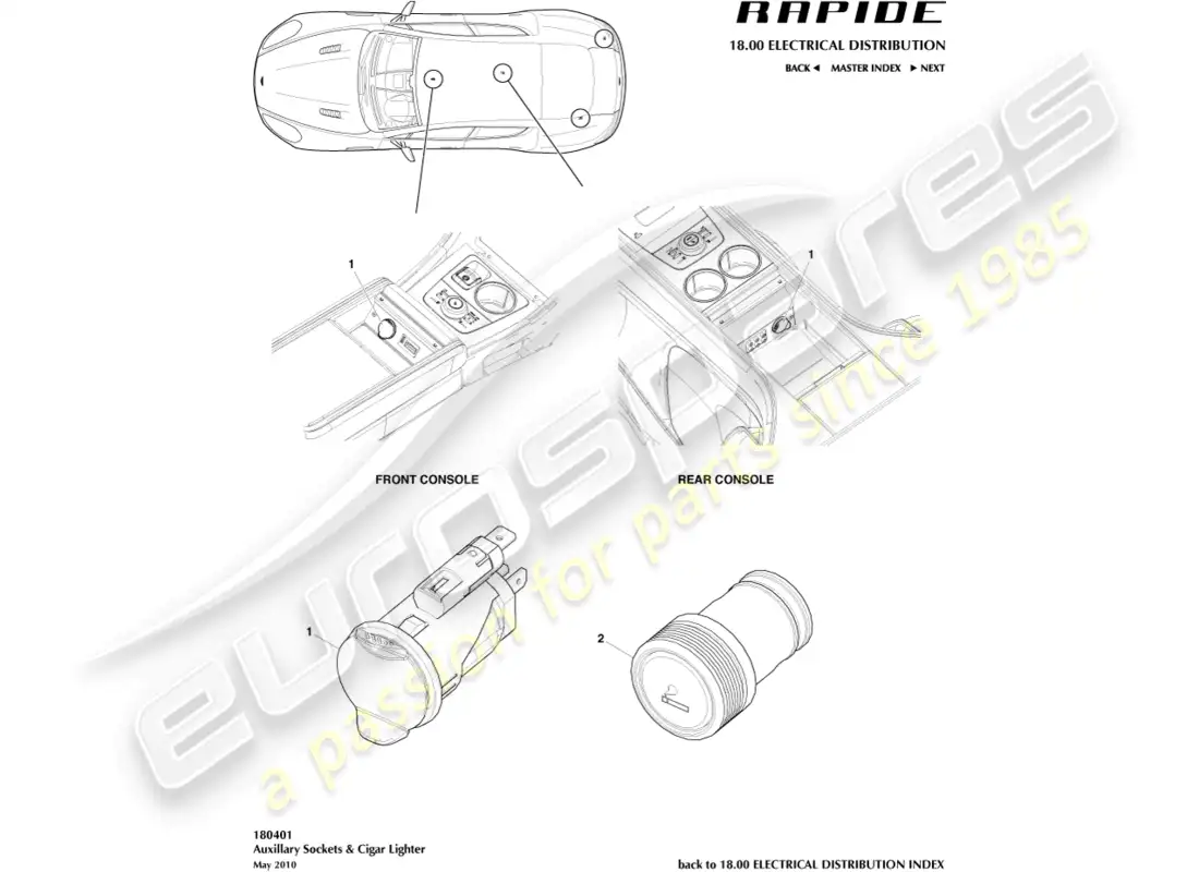 aston martin rapide (2012) auxillary sockets parts diagram