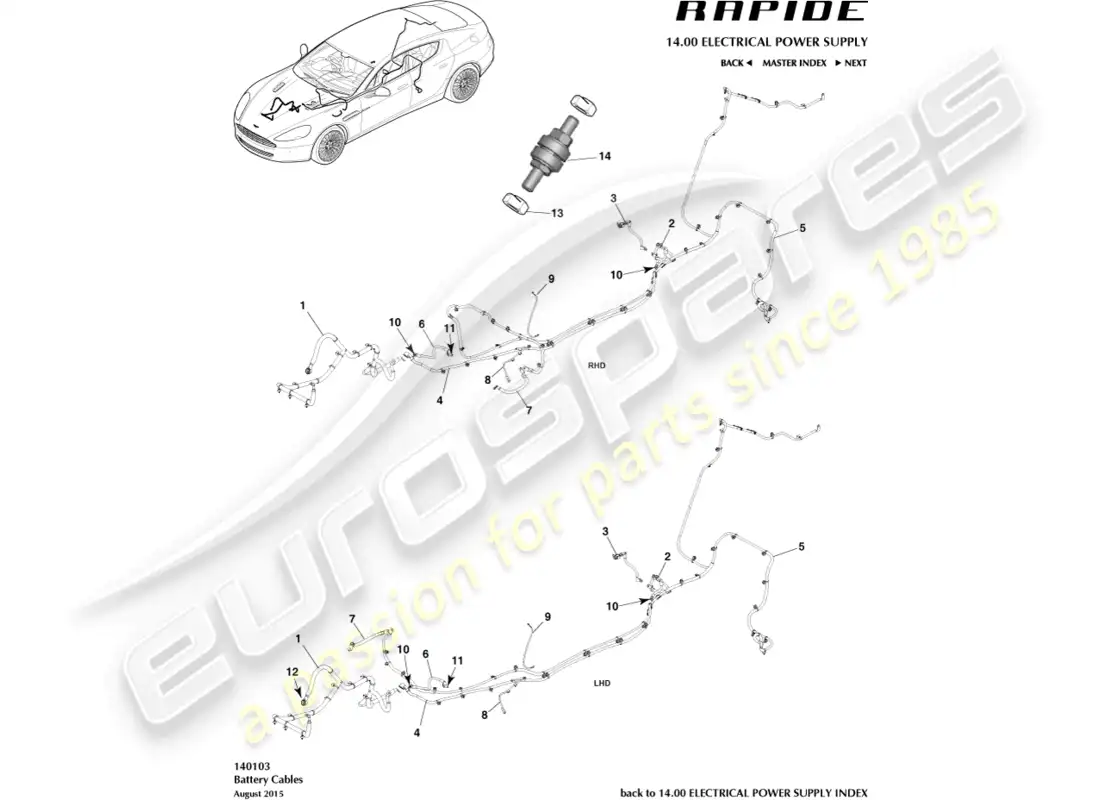 aston martin rapide (2012) battery cables parts diagram