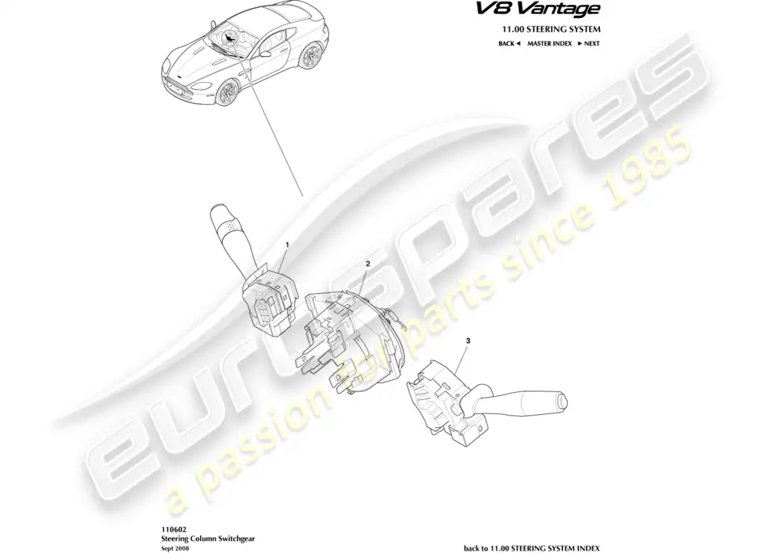 aston martin v8 vantage (2018) steering column switch part diagram