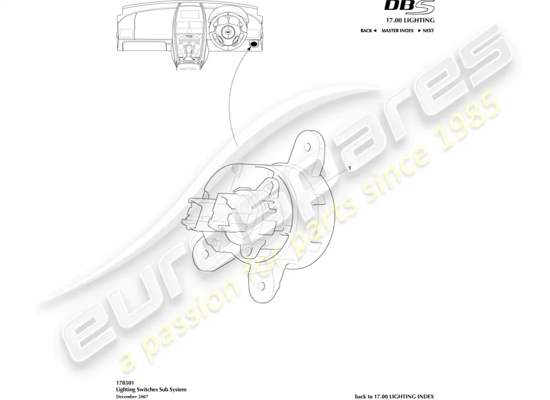 aston martin dbs (2008) lighting switch parts diagram