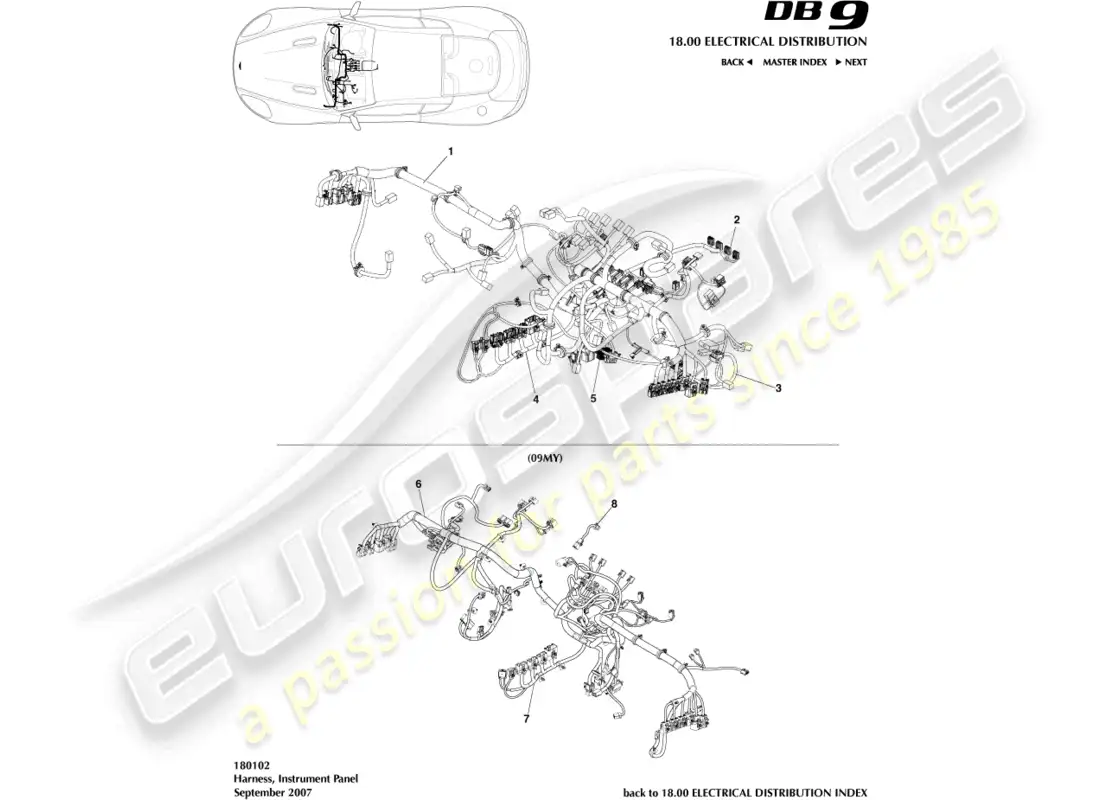 aston martin db9 (2008) ip harness parts diagram
