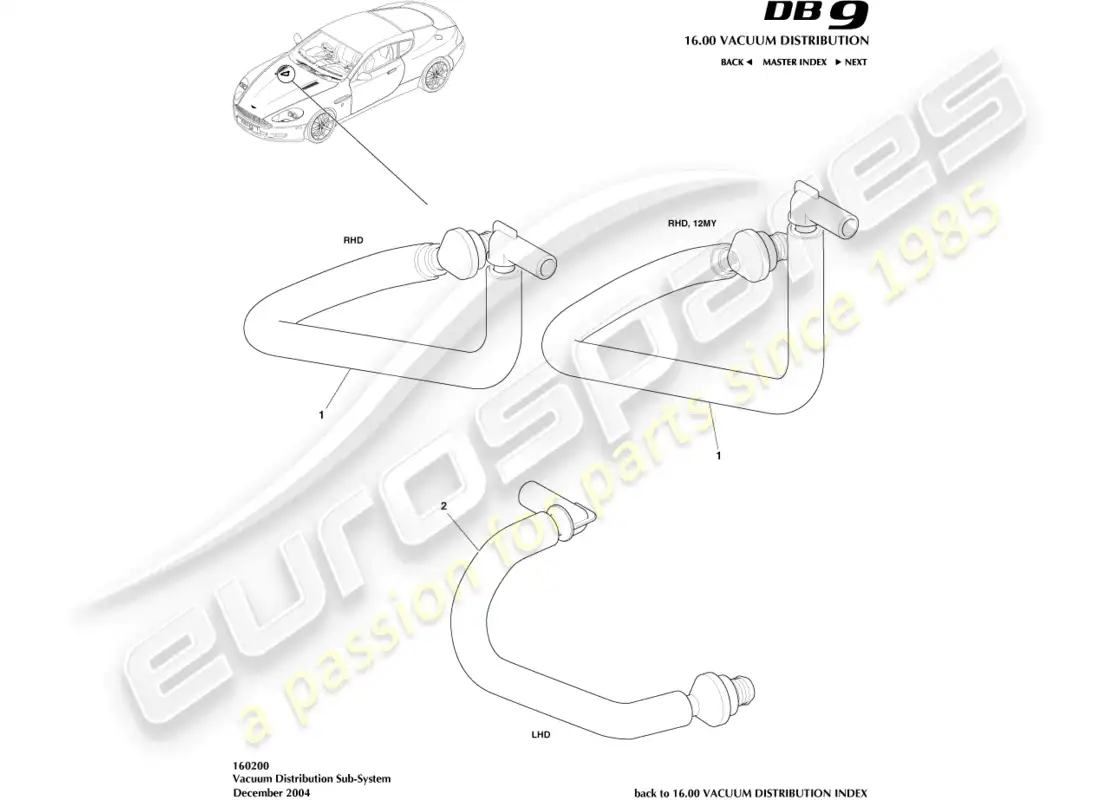aston martin db9 (2005) vacuum distribution subsystem parts diagram