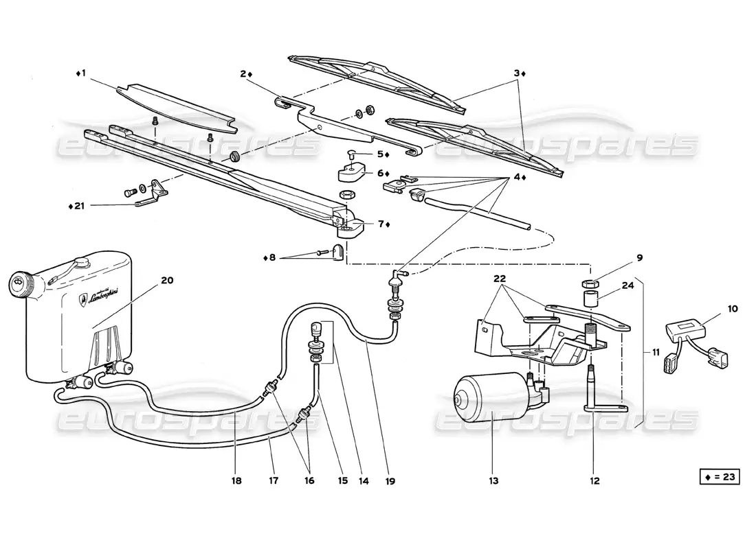 lamborghini diablo gt (1999) windscreen wiper parts diagram