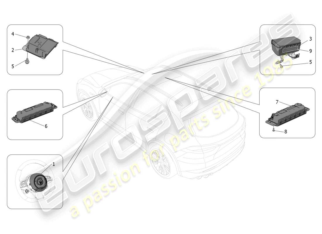 maserati grecale gt (2023) front airbag system part diagram